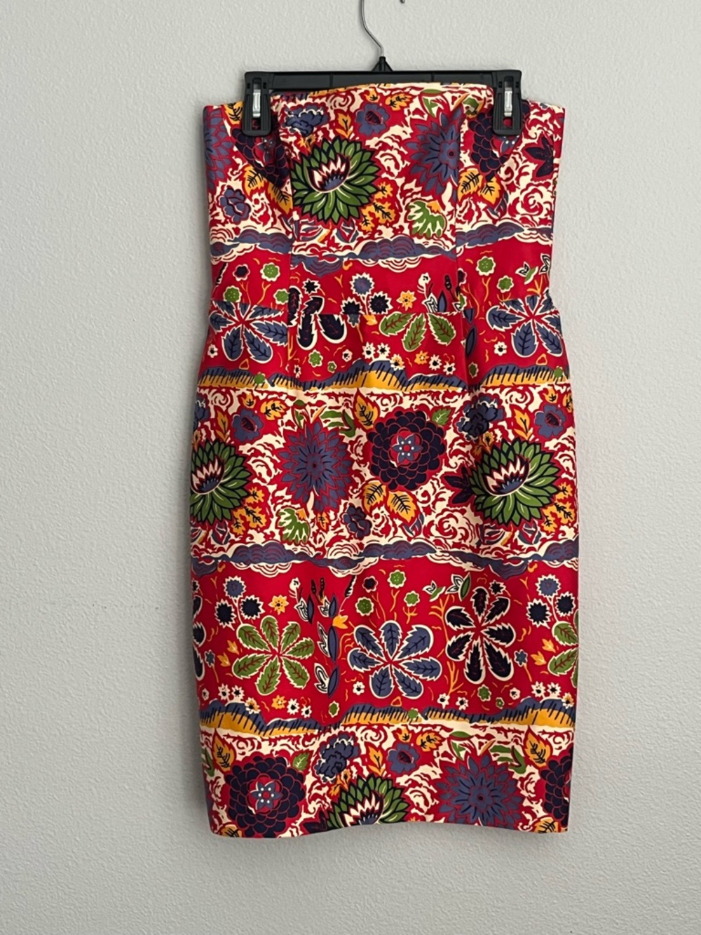 David Meister Strapless Cocktail Red Floral Midi Dress